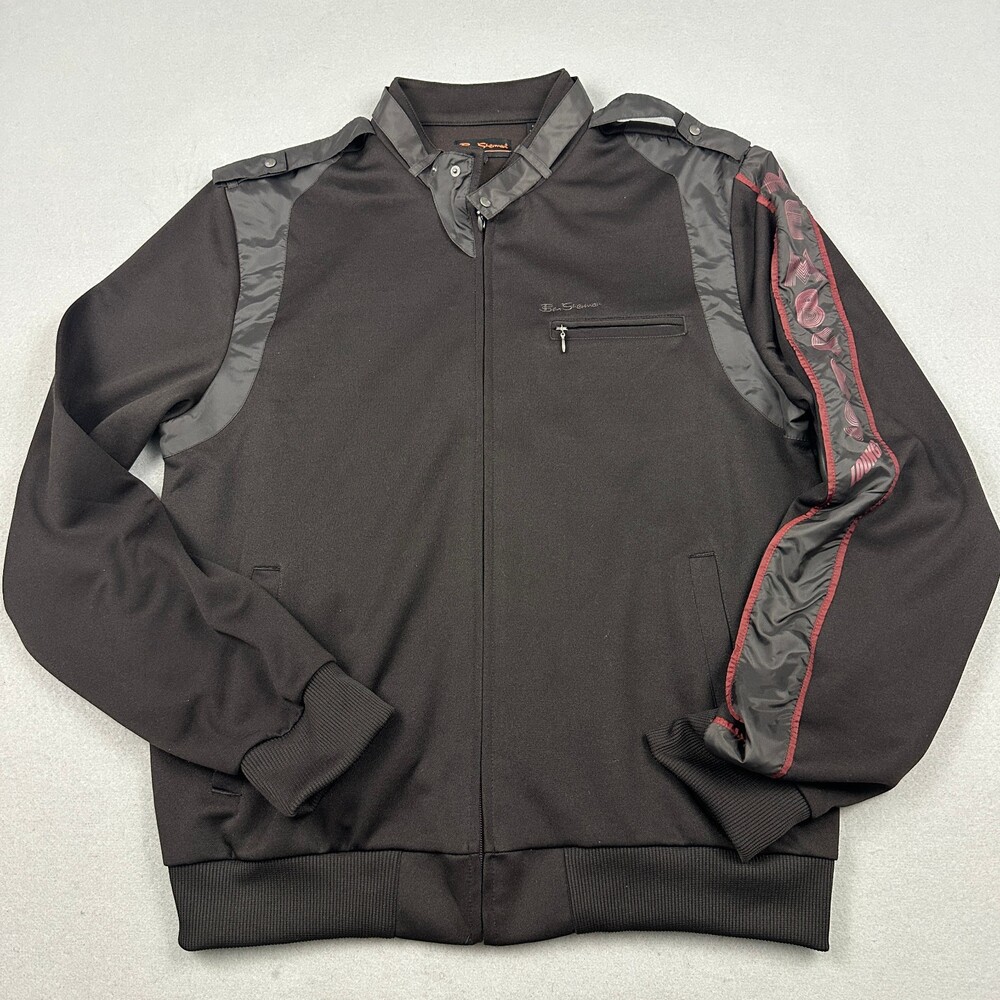 Ben Sherman Track Jacket Men Extra Large Brown Zip Members Bomber Epaulets XL